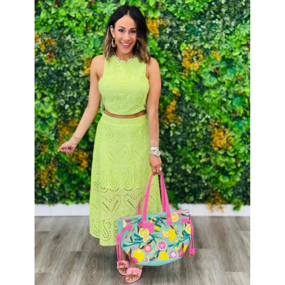 Milk & Honey Eyelet Skirt Set Women Size M Lime Green NWT